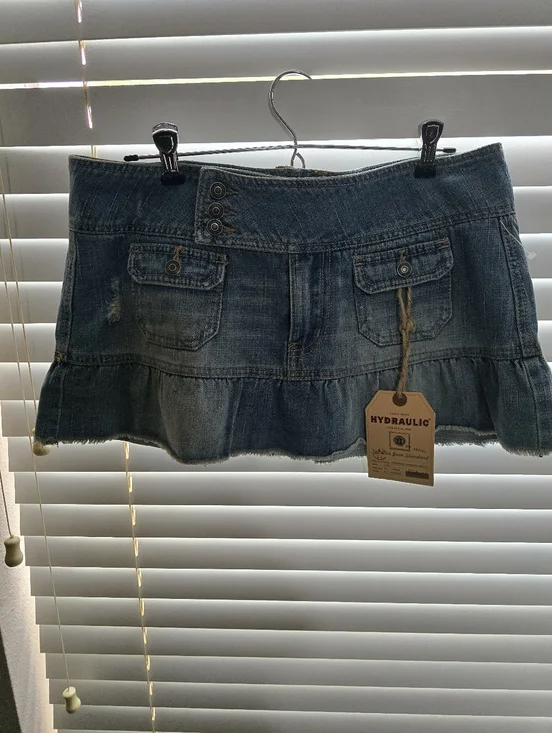 Hydraulic Denim Ruffle Mini Skirt - Blue Size 11/12 - Picture 7 of 7